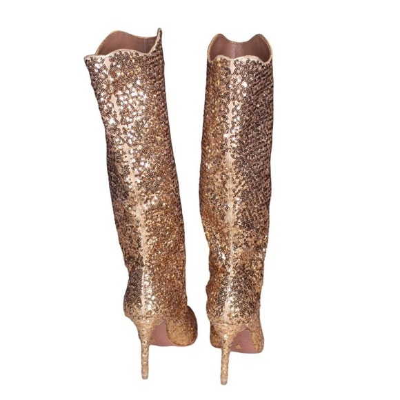 Free People X Vicenza After Midnight Gold Sequin Boots High Heel Size 6 - Picture 4 of 6